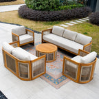 Solid Wood 7 - Seater Sofa Set with Round Coffee Table (PAS - 2515 - 3SS+2SS+SSx2+RTA) - Direct Wicker