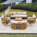 Solid Wood 7 - Seater Sofa Set with Round Coffee Table (PAS - 2515 - 3SS+2SS+SSx2+RTA) - Direct Wicker