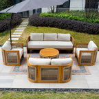 Solid Wood 7 - Seater Sofa Set with Round Coffee Table (PAS - 2515 - 3SS+2SS+SSx2+RTA) - Direct Wicker