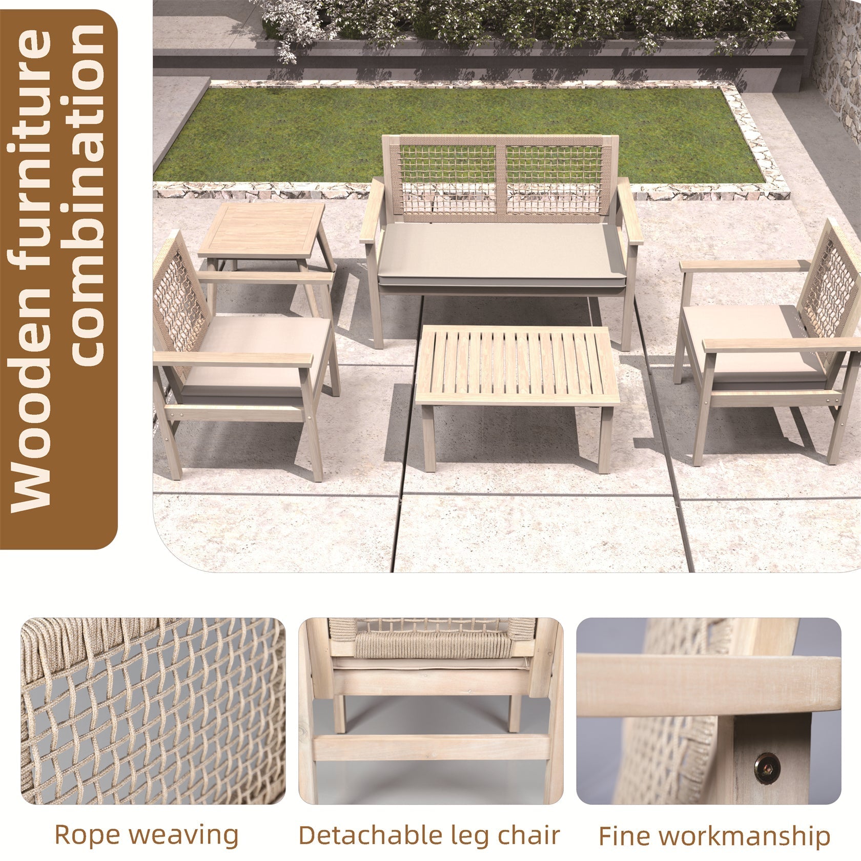 Solid Wood Bench & Chair Sets – Outdoor Seating Set (PAC - 2523) - Direct Wicker