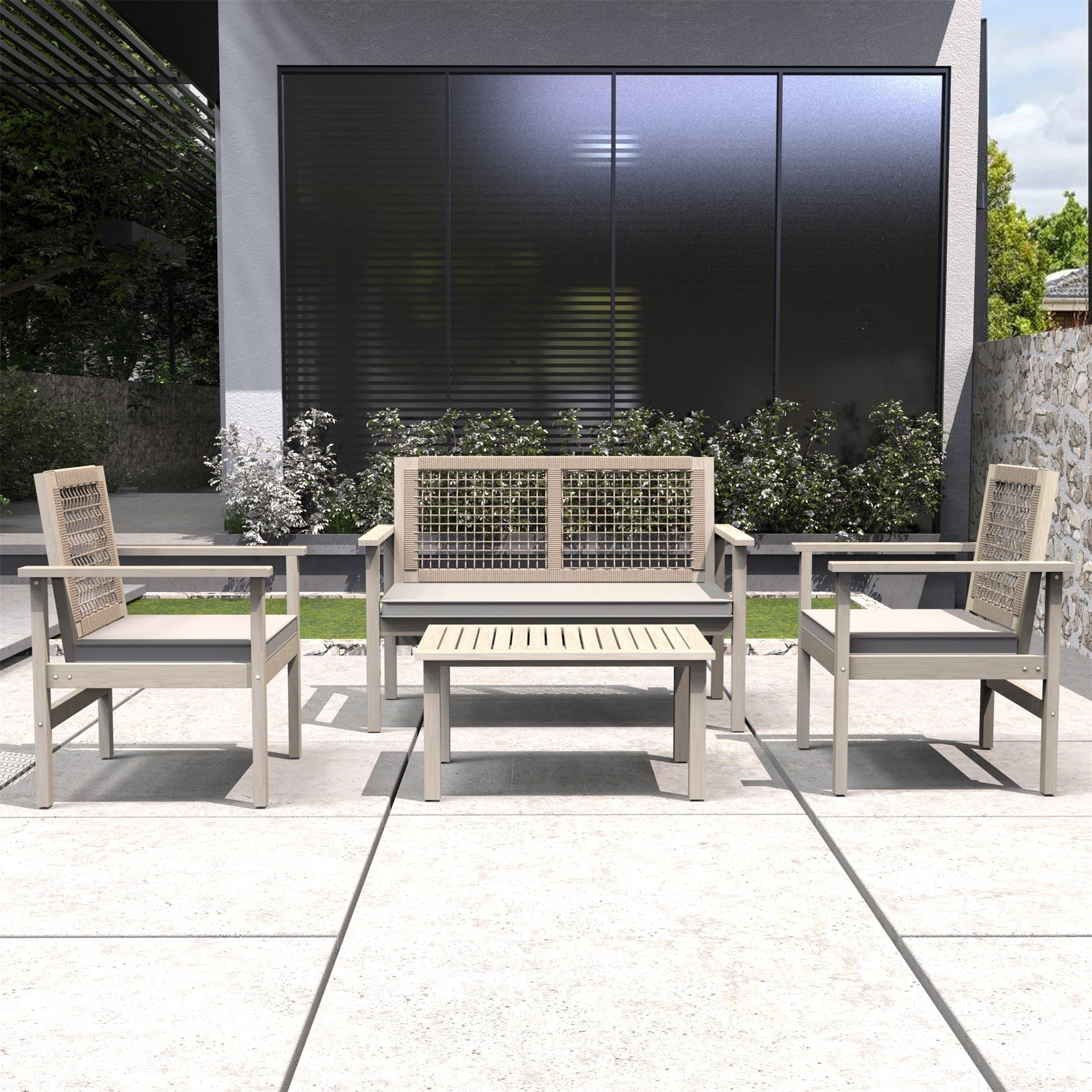 Solid Wood Bench & Chair Sets – Outdoor Seating Set (PAC - 2523) - Direct Wicker