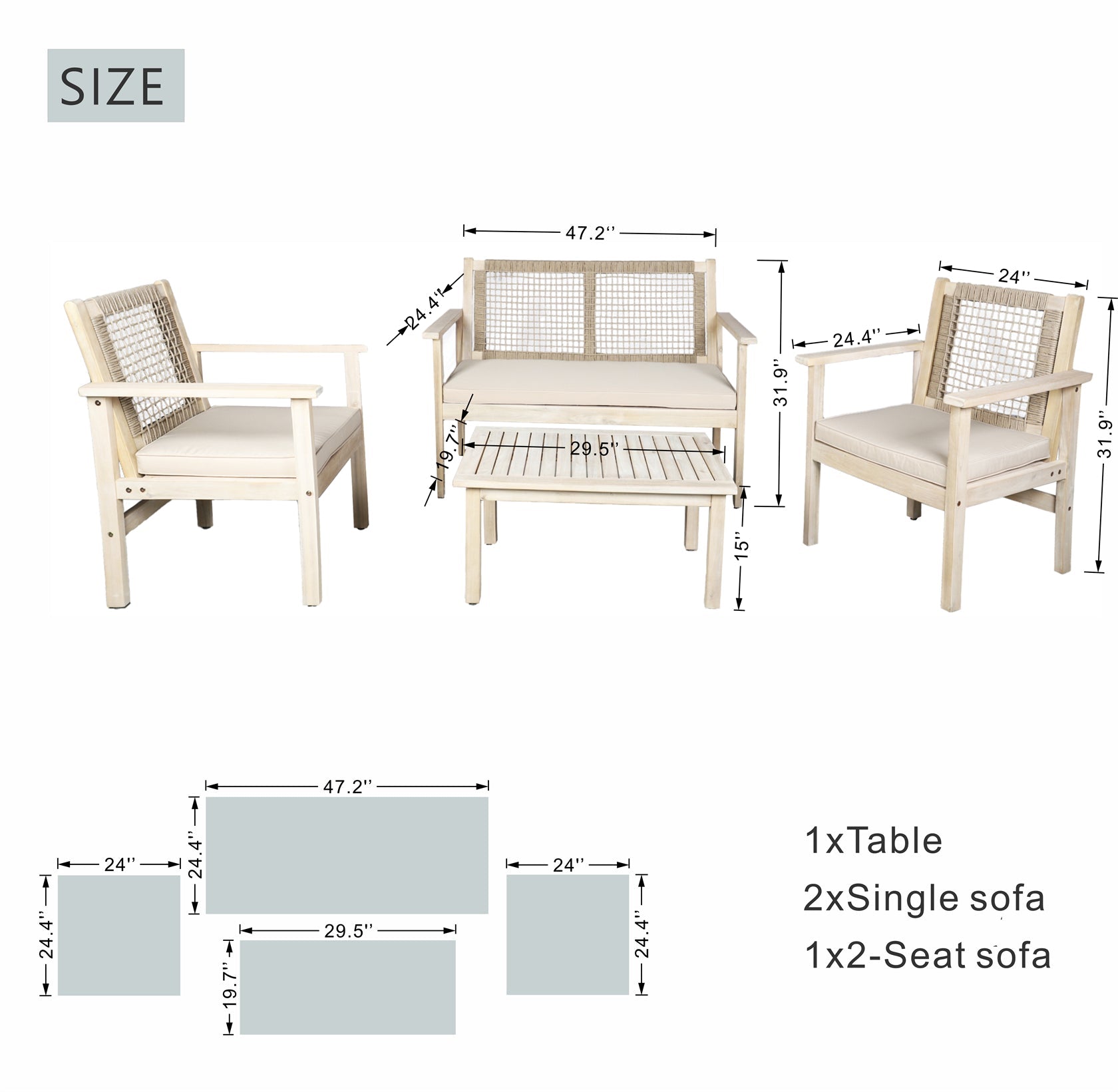 Solid Wood Bench & Chair Sets – Outdoor Seating Set (PAC - 2523) - Direct Wicker