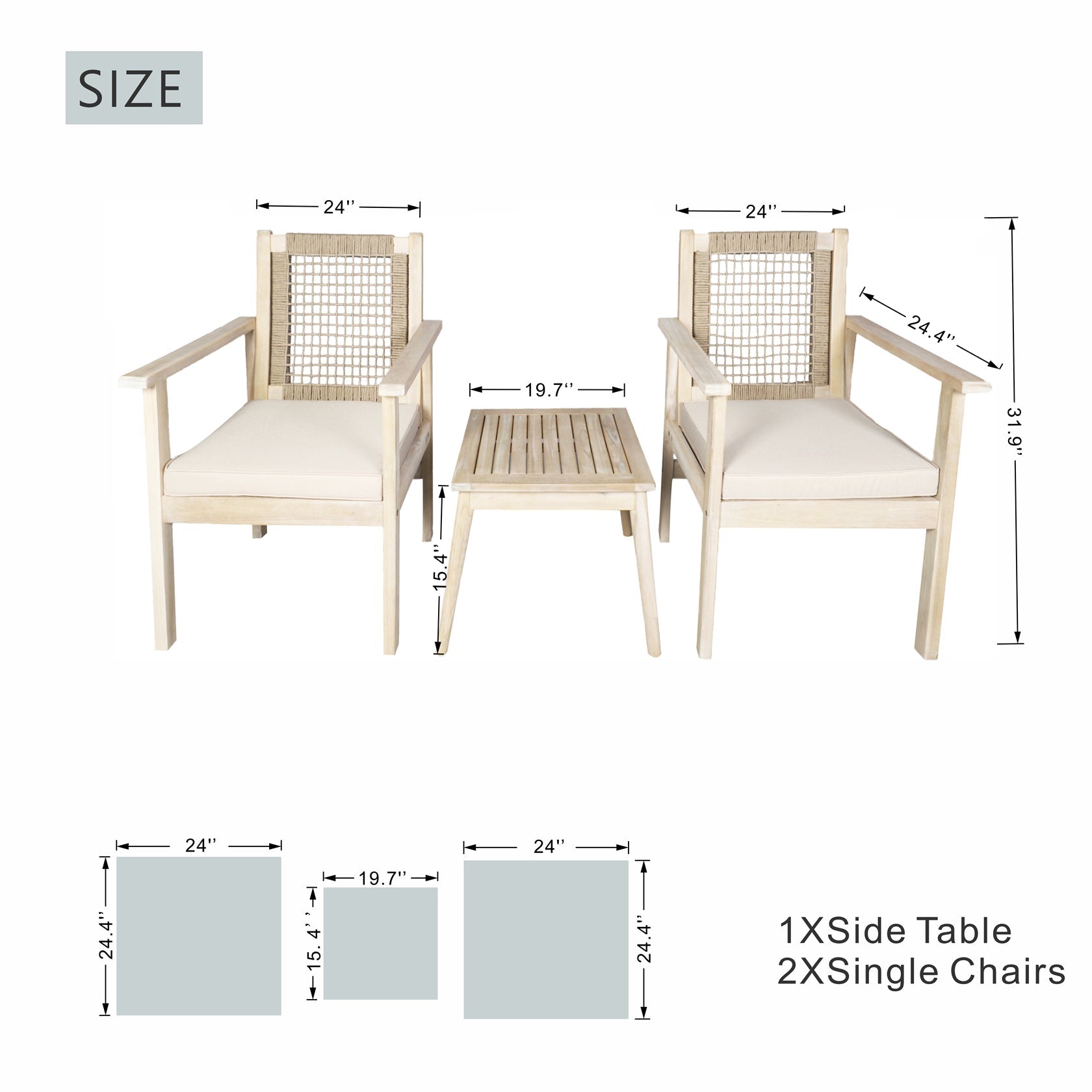 Solid Wood Bench & Chair Sets – Outdoor Seating Set (PAC - 2523) - Direct Wicker