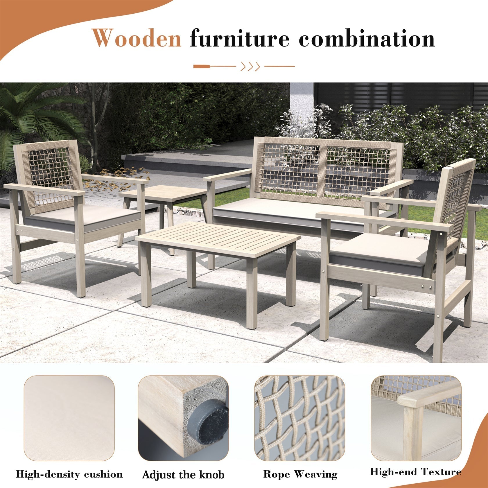 Solid Wood Bench & Chair Sets – Outdoor Seating Set (PAC - 2523) - Direct Wicker