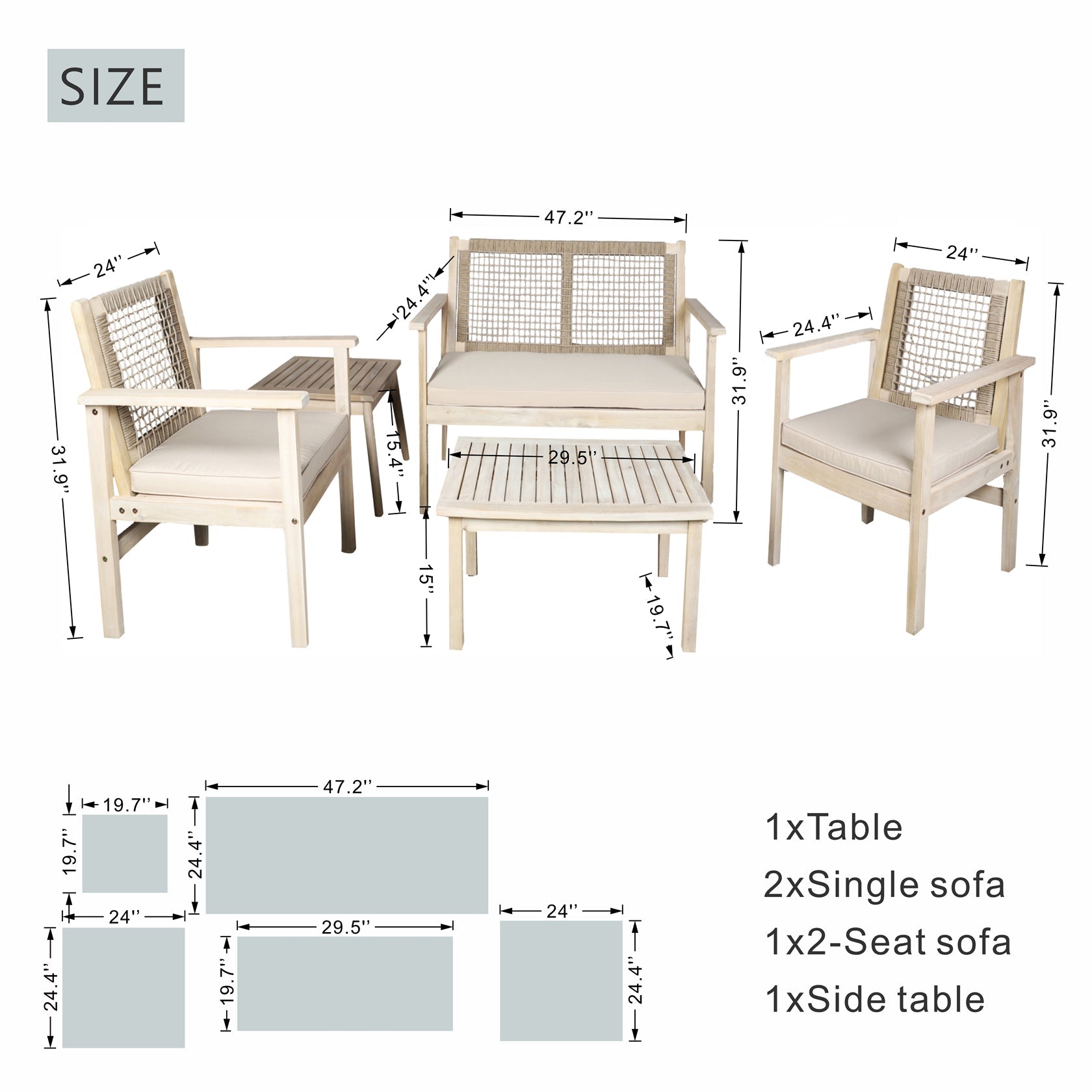 Solid Wood Bench & Chair Sets – Outdoor Seating Set (PAC - 2523) - Direct Wicker