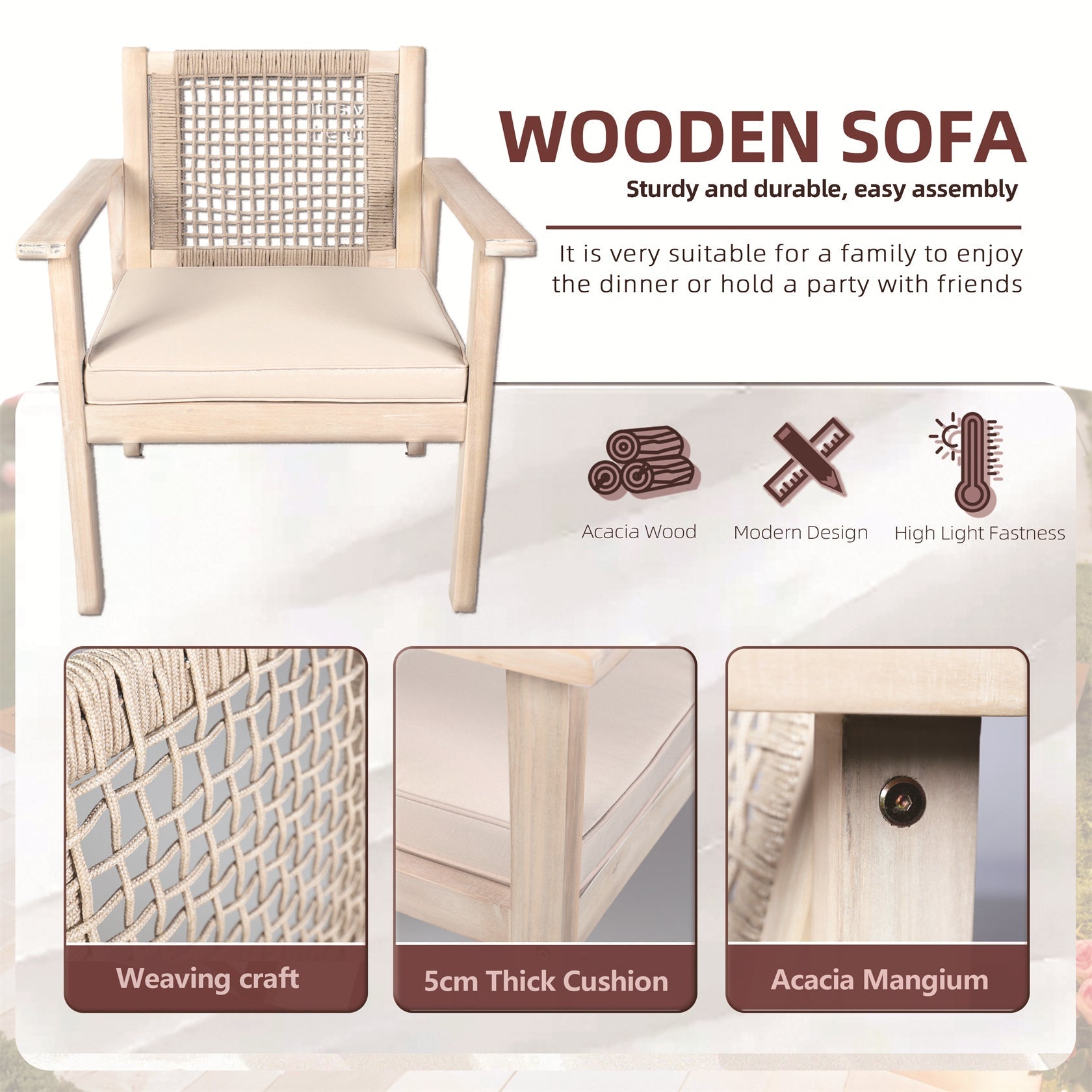 Solid Wood Bench & Chair Sets – Outdoor Seating Set (PAC - 2523) - Direct Wicker