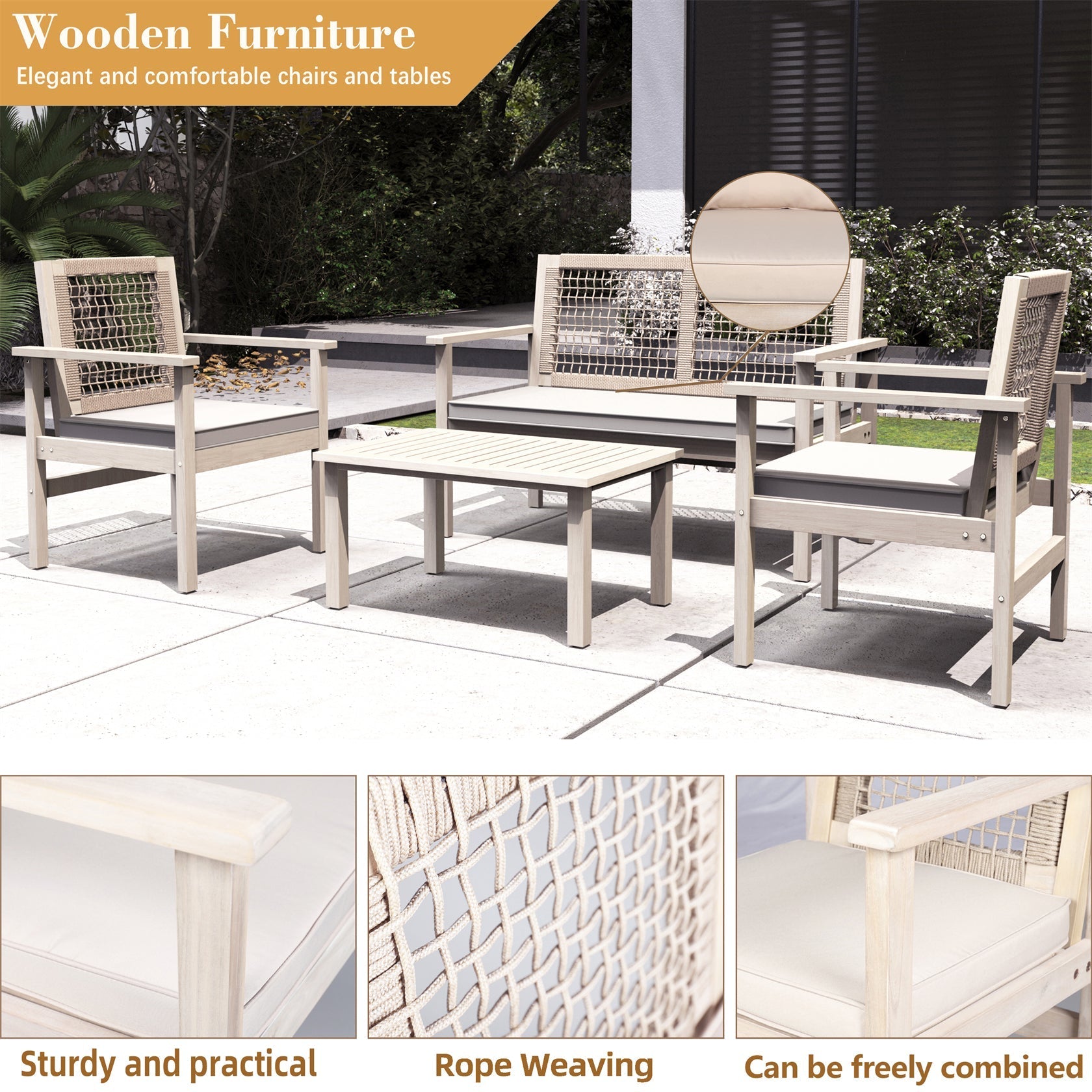 Solid Wood Bench & Chair Sets – Outdoor Seating Set (PAC - 2523) - Direct Wicker