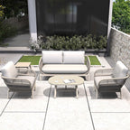 Solid Wood Bench & Chair Sets – Outdoor Seating Set with Comfort & Woven Rope Design (PAC - 2524) - Direct Wicker