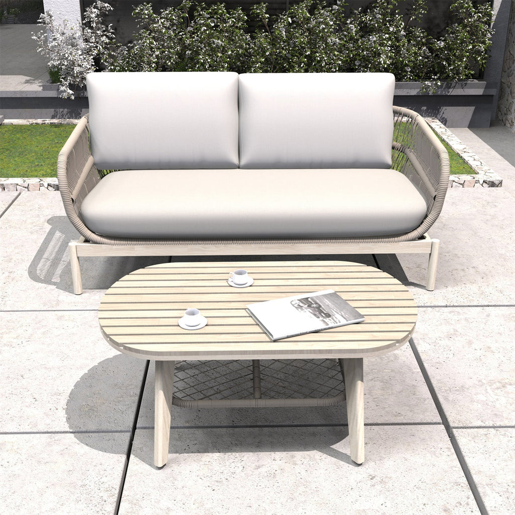 Solid Wood Bench & Chair Sets – Outdoor Seating Set with Comfort & Woven Rope Design (PAC - 2524) - Direct Wicker