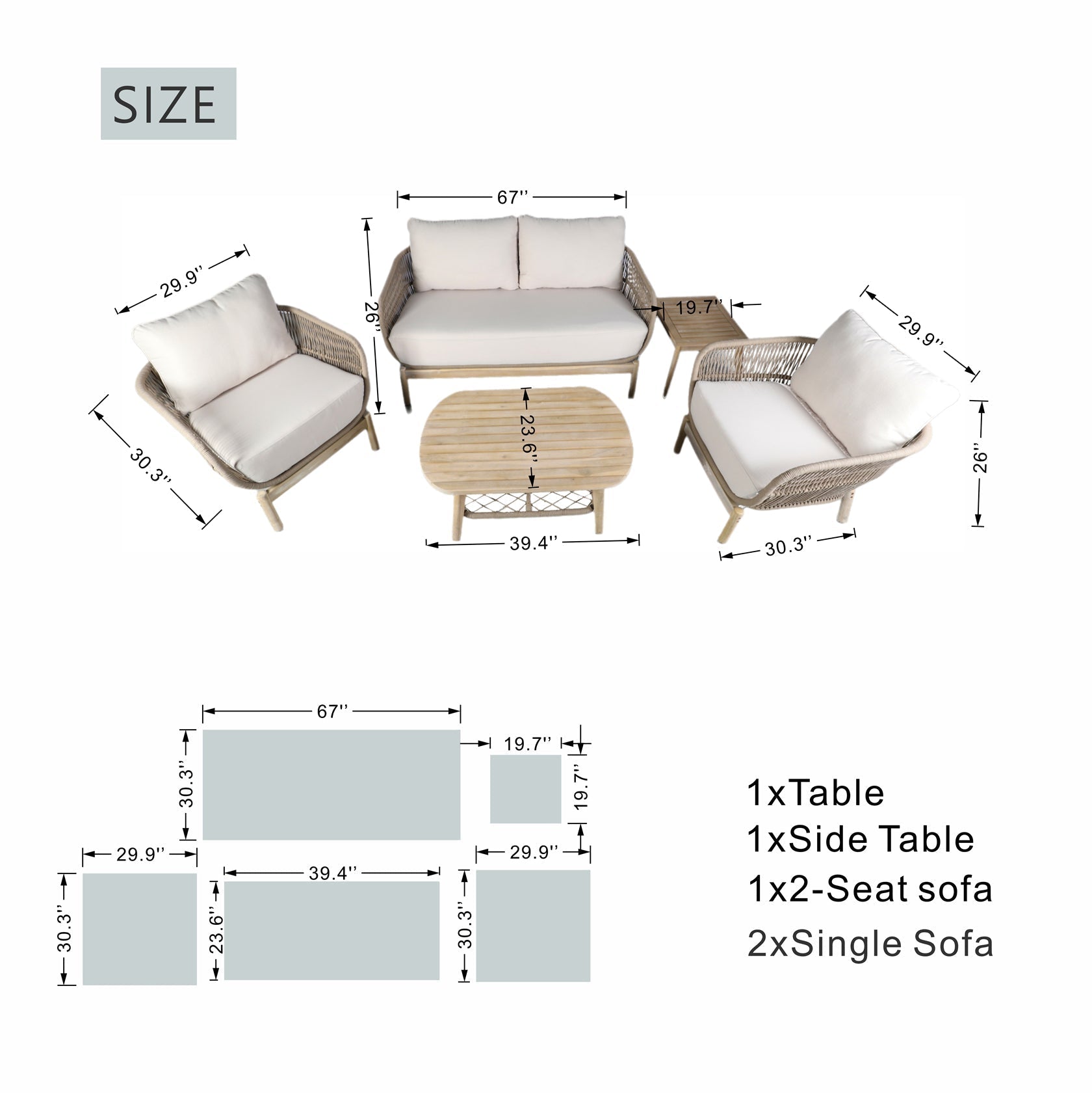 Solid Wood Bench & Chair Sets – Outdoor Seating Set with Comfort & Woven Rope Design (PAC - 2524) - Direct Wicker