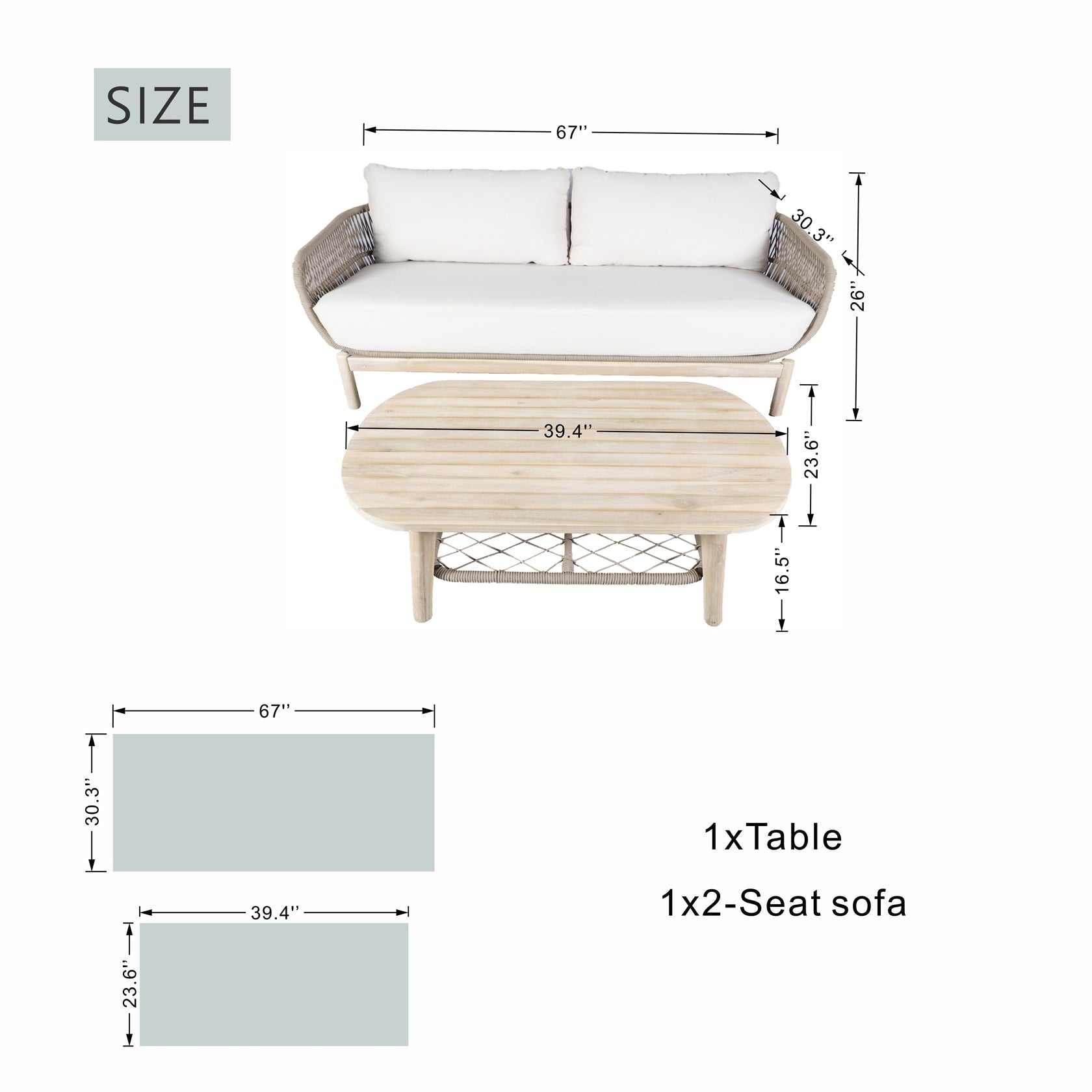 Solid Wood Bench & Chair Sets – Outdoor Seating Set with Comfort & Woven Rope Design (PAC - 2524) - Direct Wicker