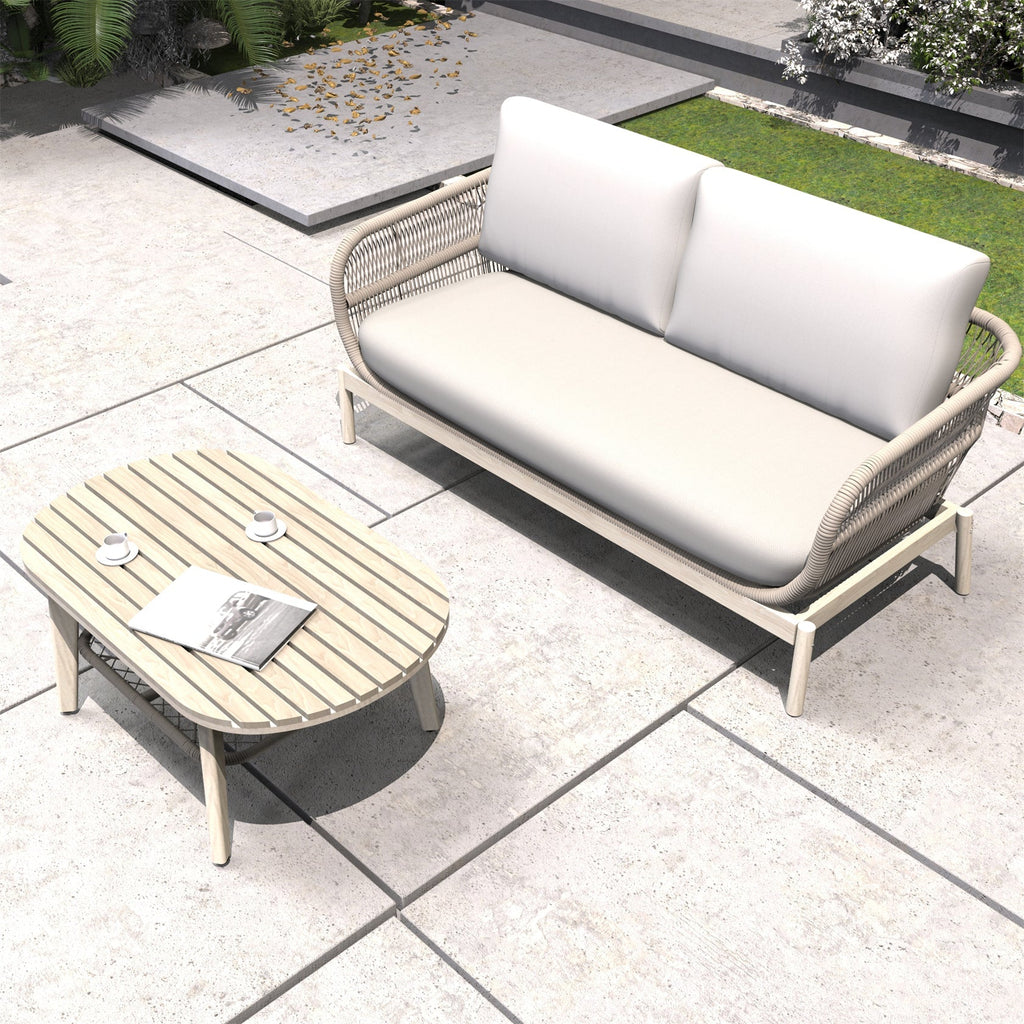 Solid Wood Bench & Chair Sets – Outdoor Seating Set with Comfort & Woven Rope Design (PAC - 2524) - Direct Wicker