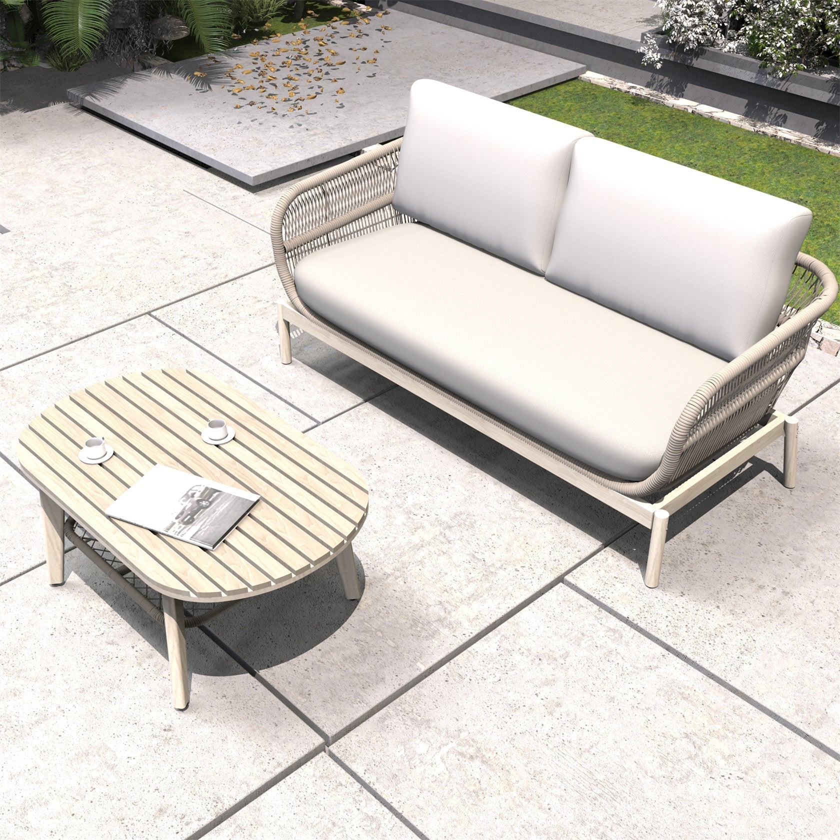 Solid Wood Bench & Chair Sets – Outdoor Seating Set with Comfort & Woven Rope Design (PAC - 2524) - Direct Wicker