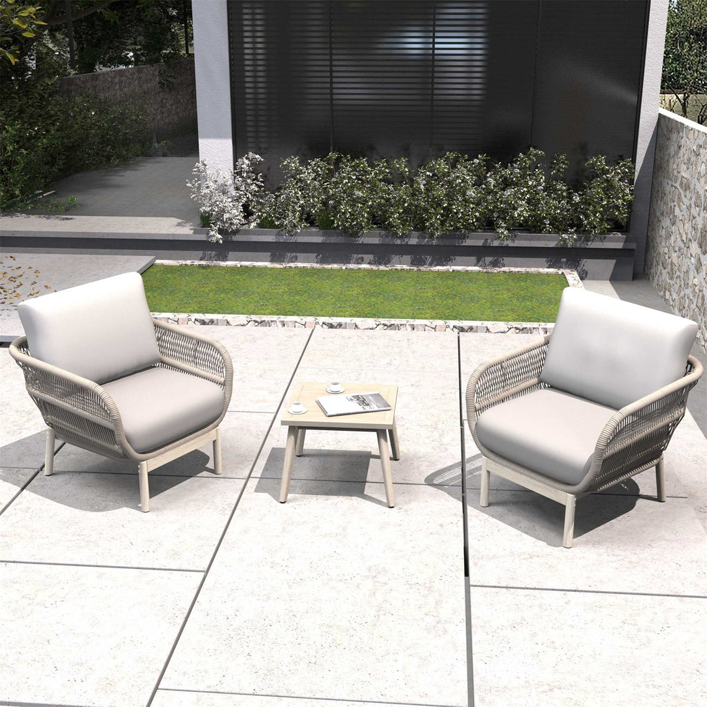 Solid Wood Bench & Chair Sets – Outdoor Seating Set with Comfort & Woven Rope Design (PAC - 2524) - Direct Wicker