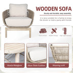 Solid Wood Bench & Chair Sets – Outdoor Seating Set with Comfort & Woven Rope Design (PAC - 2524) - Direct Wicker