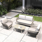 Solid Wood Bench & Chair Sets – Outdoor Seating Set with Comfort & Woven Rope Design (PAC - 2524) - Direct Wicker