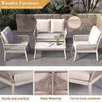 Solid Wood Bench & Chair Sets – Outdoor Seating Set with Rope Design (PAC - 2522) - Direct Wicker