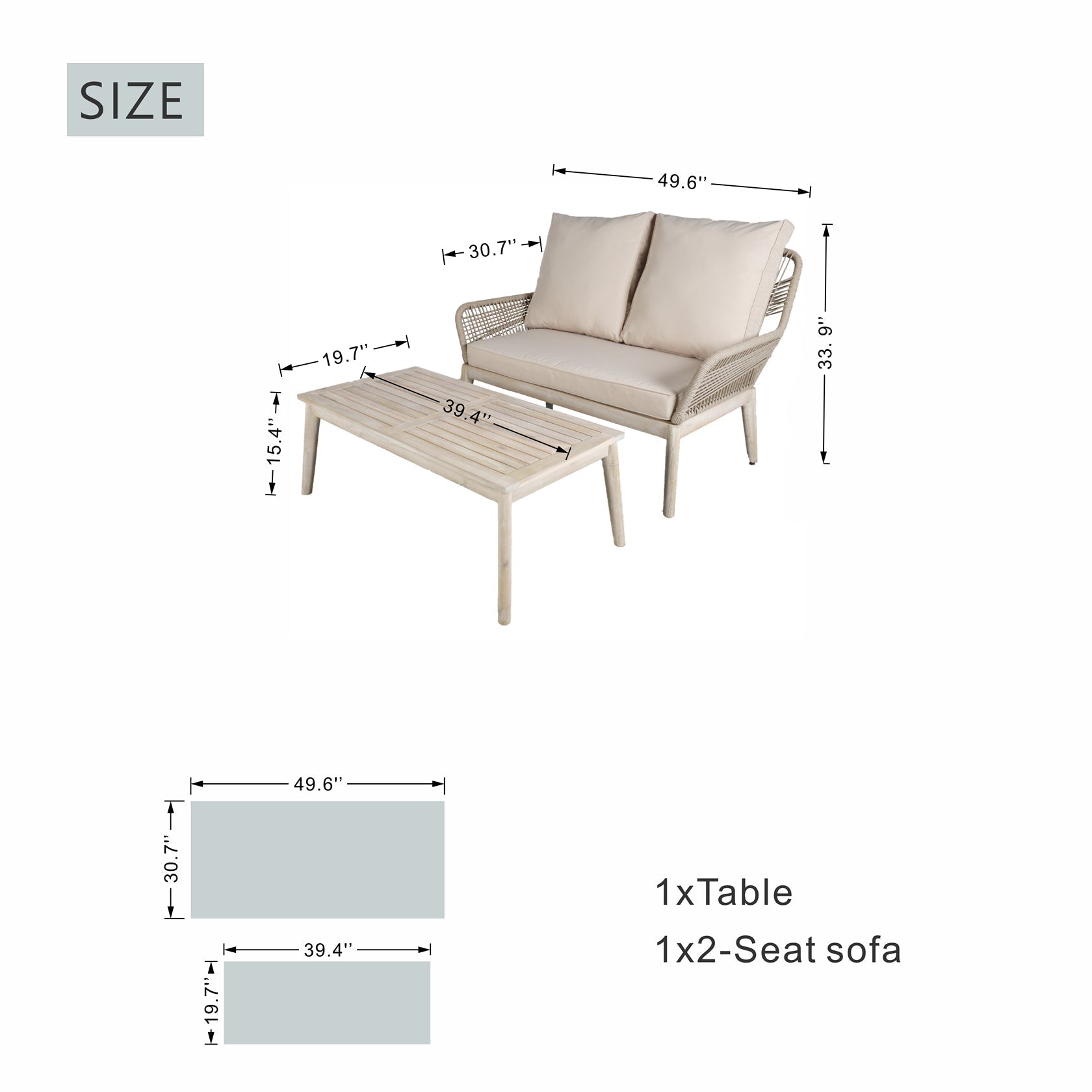 Solid Wood Bench & Chair Sets – Outdoor Seating Set with Rope Design (PAC - 2522) - Direct Wicker