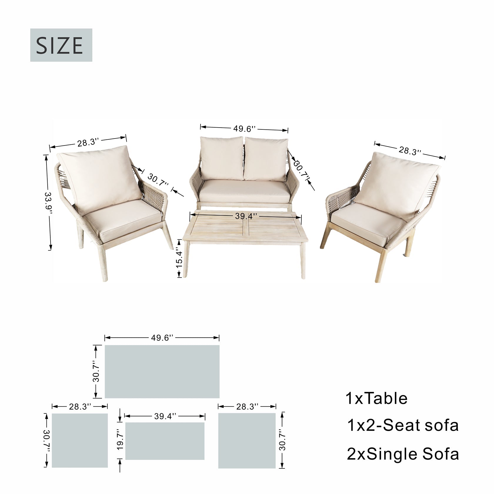 Solid Wood Bench & Chair Sets – Outdoor Seating Set with Rope Design (PAC - 2522) - Direct Wicker