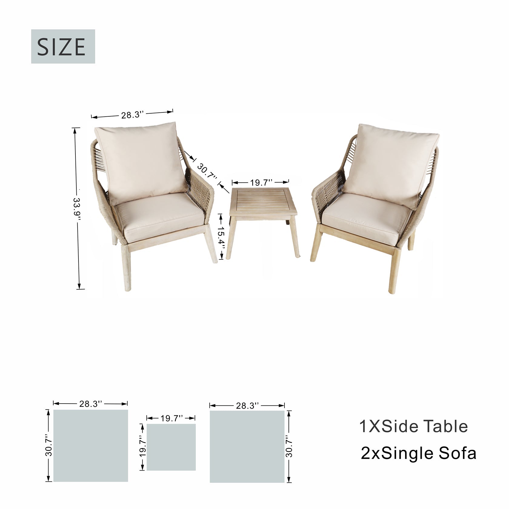 Solid Wood Bench & Chair Sets – Outdoor Seating Set with Rope Design (PAC - 2522) - Direct Wicker