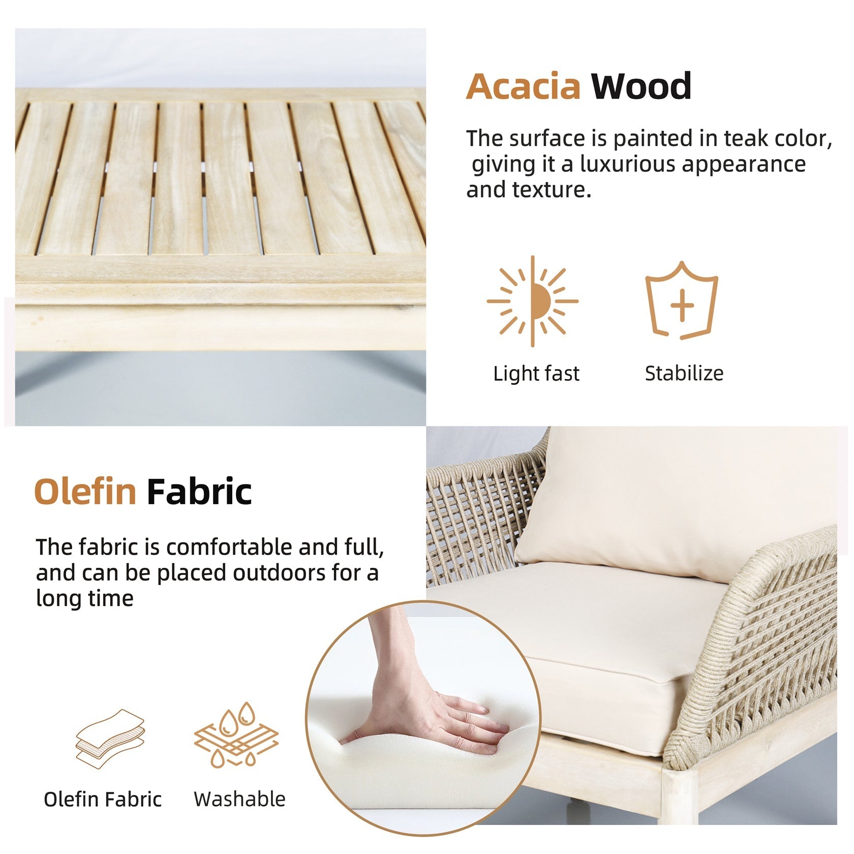 Solid Wood Bench & Chair Sets – Outdoor Seating Set with Rope Design (PAC - 2522) - Direct Wicker