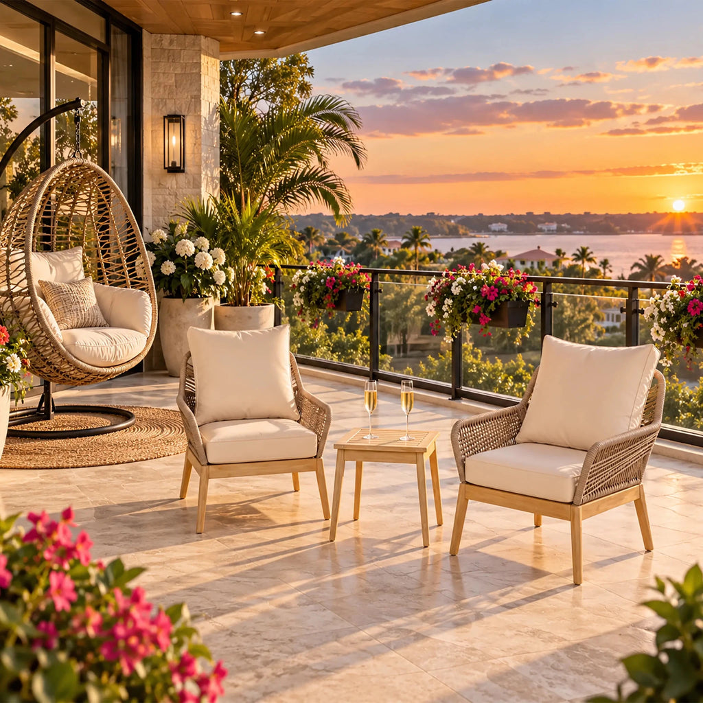 Solid Wood Bench & Chair Sets - Outdoor Seating Set with Rope Design (PAC-2522) - Direct Wicker