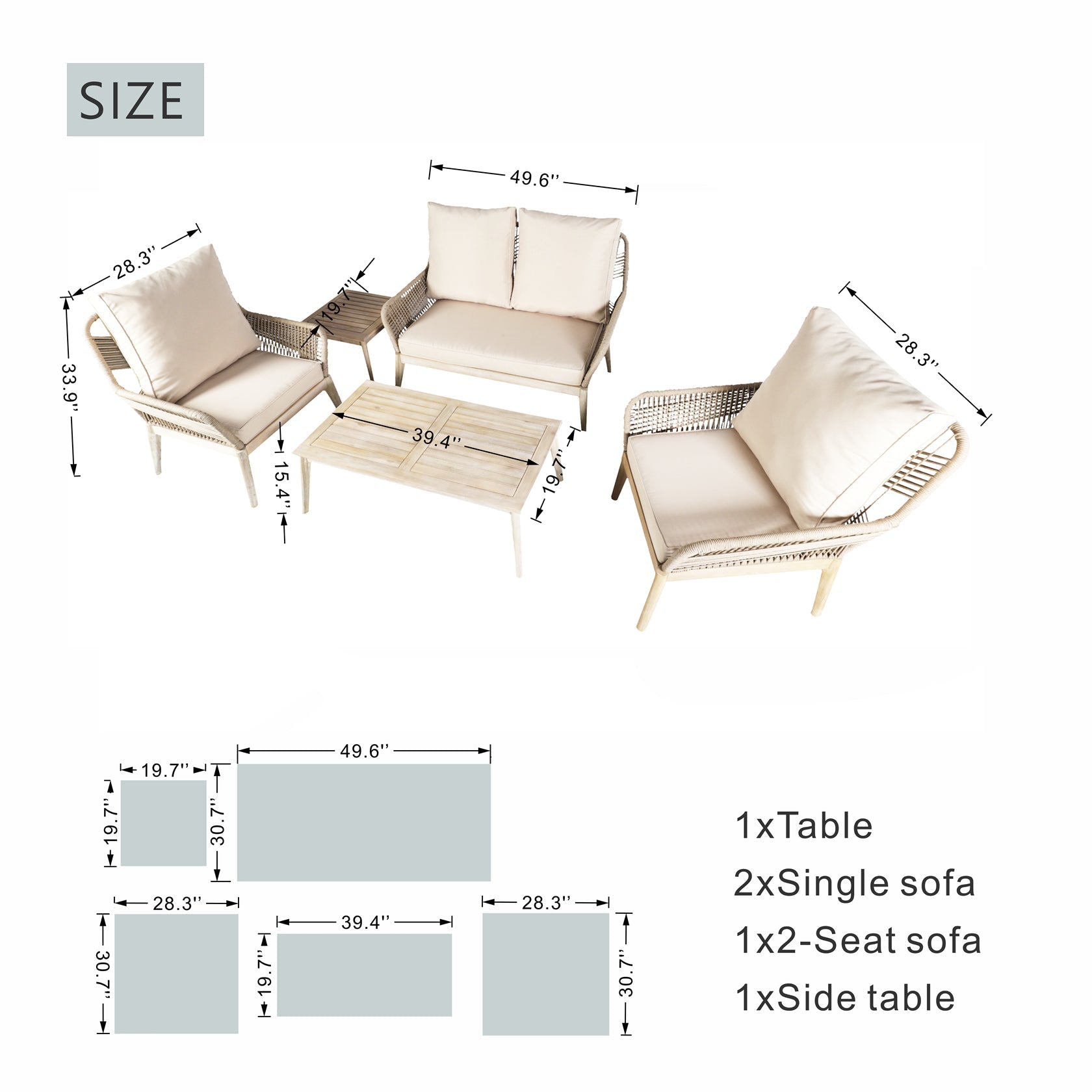 Solid Wood Bench & Chair Sets – Outdoor Seating Set with Rope Design (PAC - 2522) - Direct Wicker