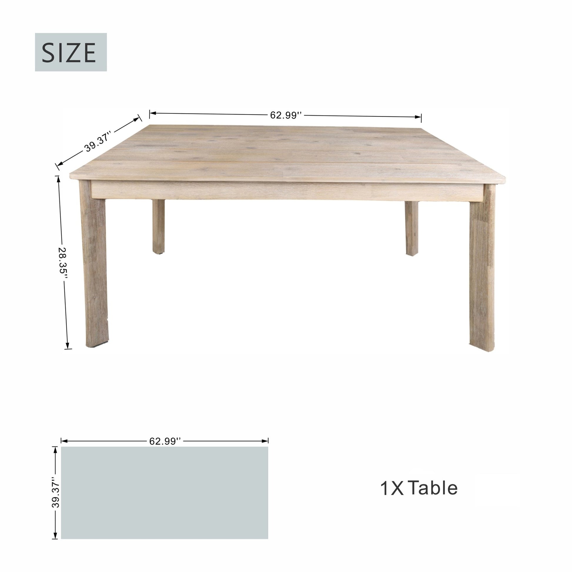 Solid Wood Dining Table – 63" Rectangular Table for Indoor & Outdoor Use - Direct Wicker