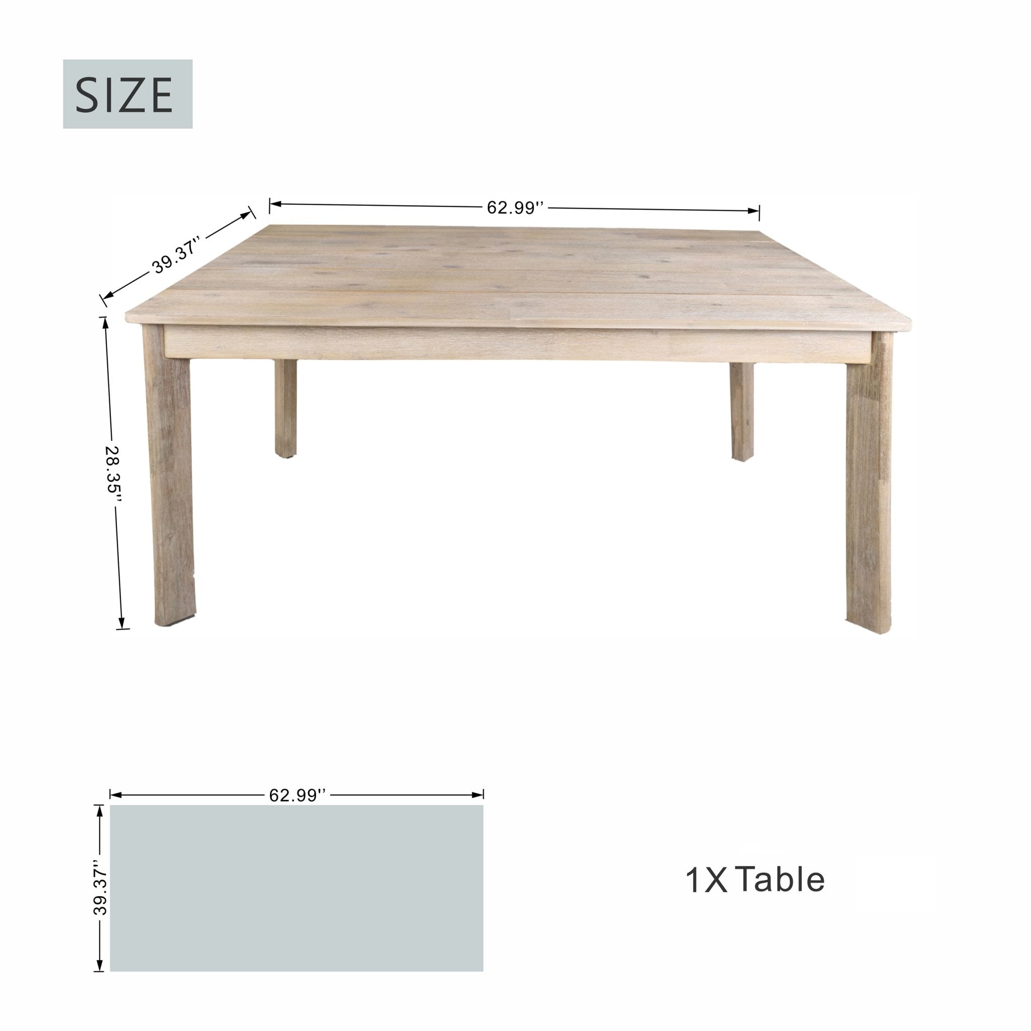 Solid Wood Dining Table – 63" Rectangular Table for Indoor & Outdoor Use - Direct Wicker