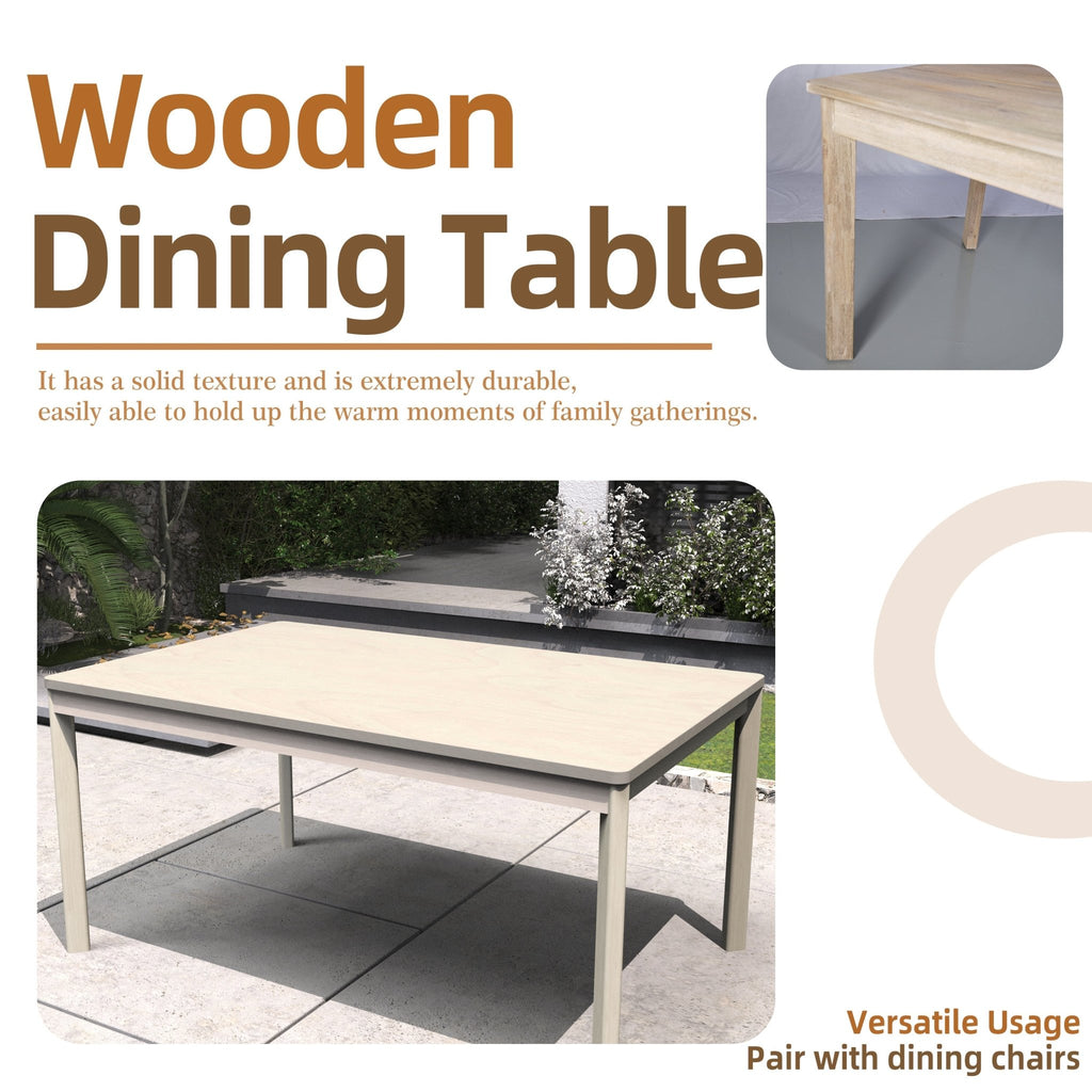 Solid Wood Dining Table – 63" Rectangular Table for Indoor & Outdoor Use - Direct Wicker