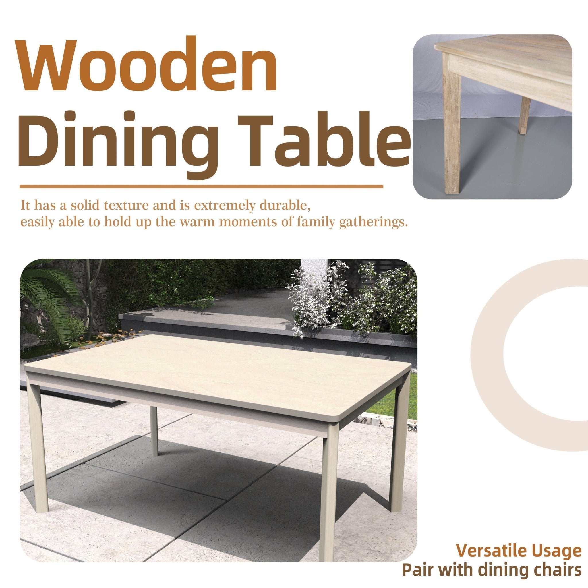 Solid Wood Dining Table – 63" Rectangular Table for Indoor & Outdoor Use - Direct Wicker