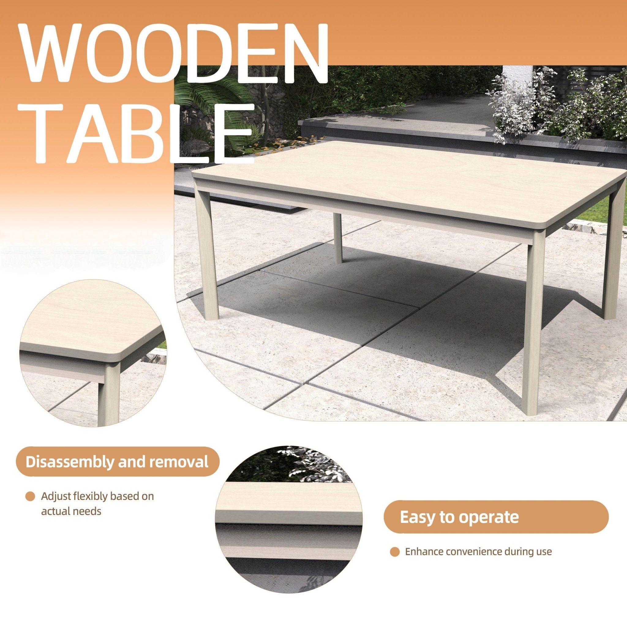 Solid Wood Dining Table – 63" Rectangular Table for Indoor & Outdoor Use - Direct Wicker
