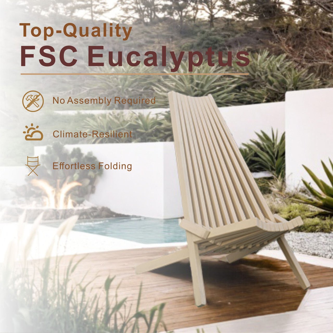 Solid Wood Folding Chair Portable Outdoor Lounge Chair - Direct Wicker