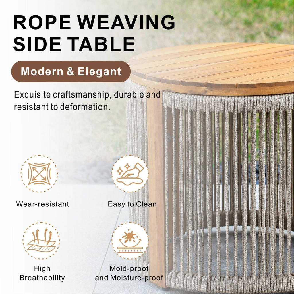 Solid Wood Outdoor Round Side Table - Direct Wicker