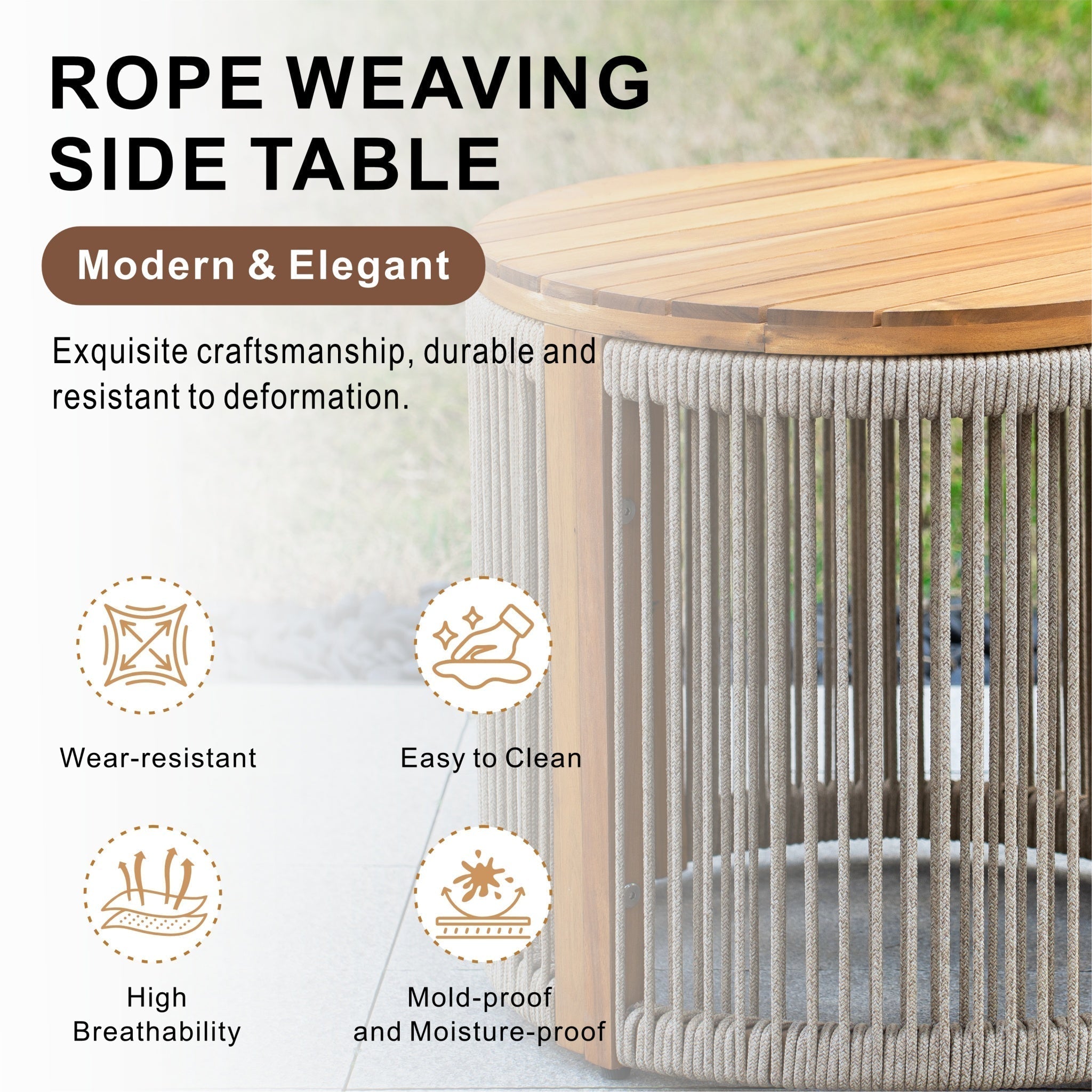 Solid Wood Outdoor Round Side Table - Direct Wicker