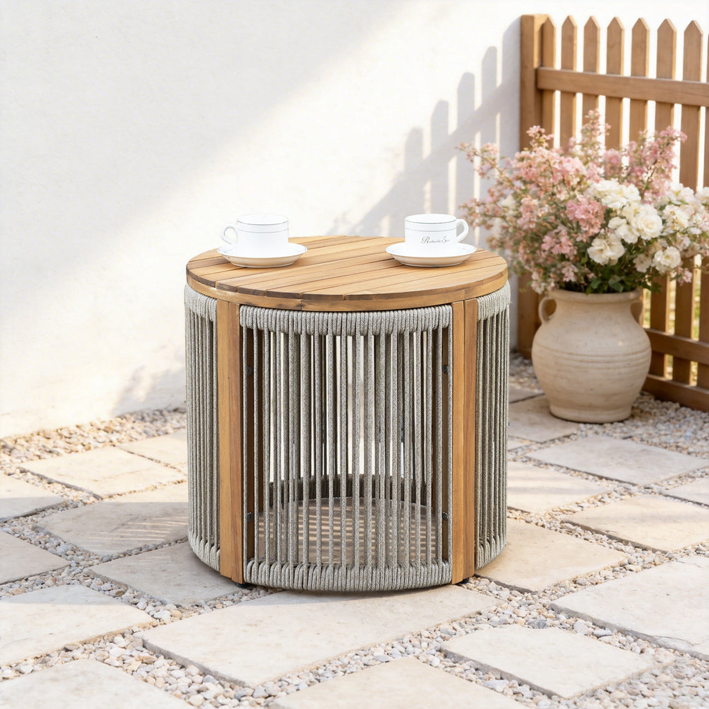 Solid Wood Outdoor Round Side Table - Direct Wicker