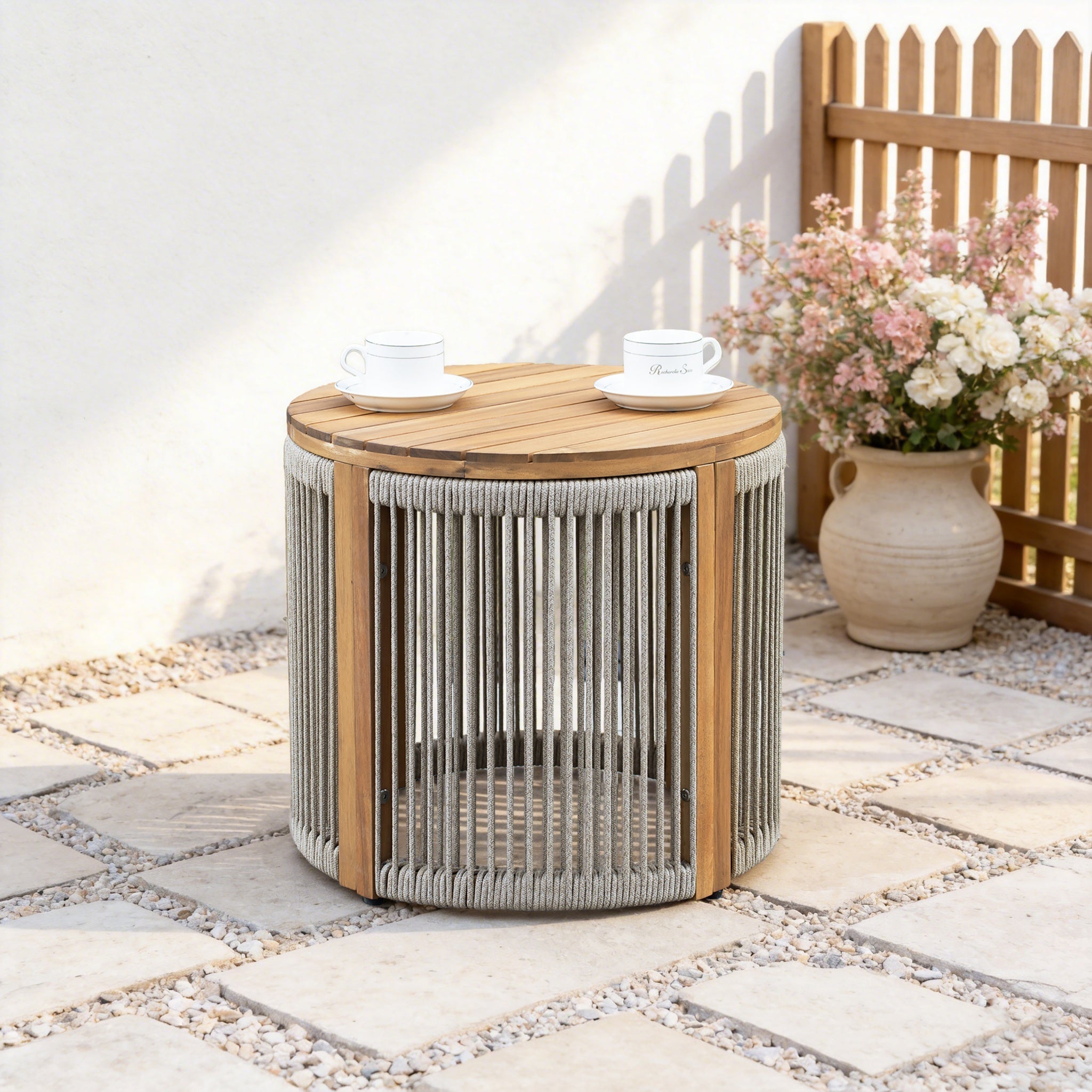 Solid Wood Outdoor Round Side Table - Direct Wicker
