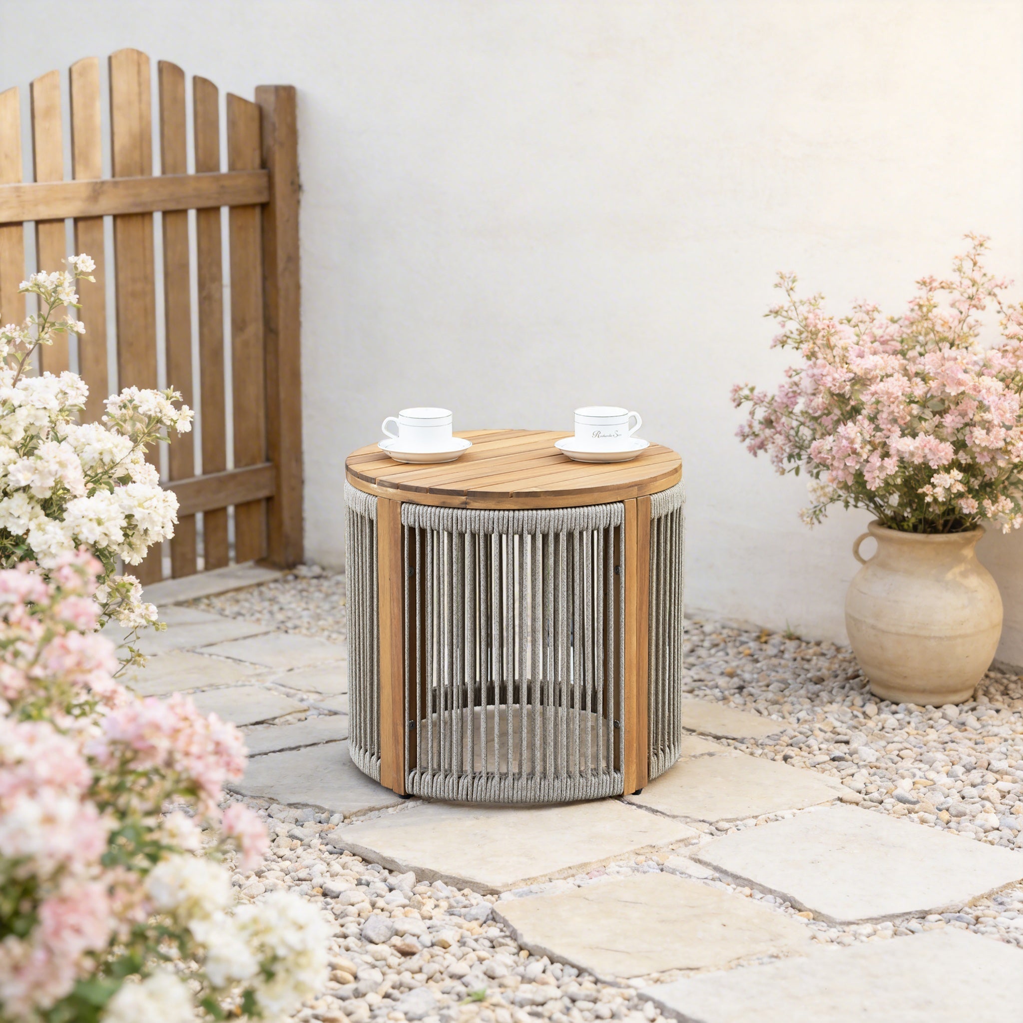 Solid Wood Outdoor Round Side Table - Direct Wicker