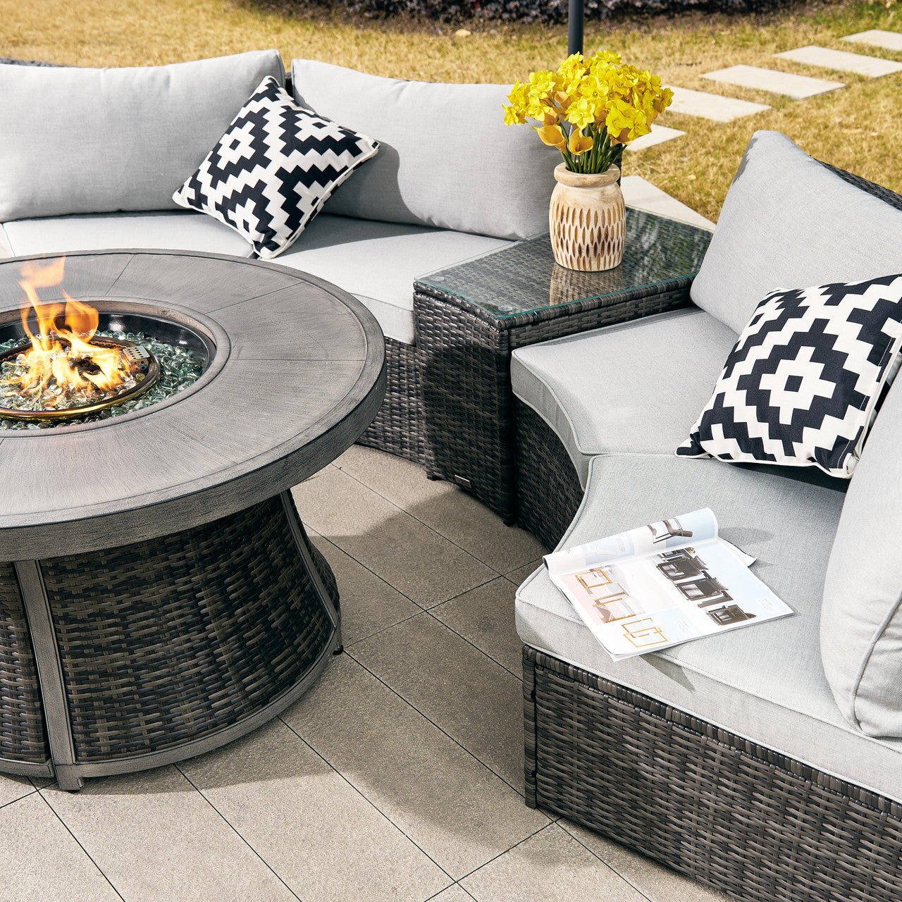 Sonoma 4 - Seater Outdoor Fire Pit Set – Round Fire Table (PAS - 1205B+G3R521E) - Direct Wicker