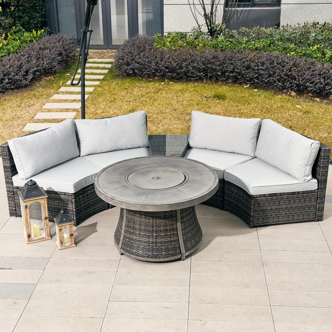 Sonoma 4 - Seater Outdoor Fire Pit Set – Round Fire Table (PAS - 1205B+G3R521E) - Direct Wicker