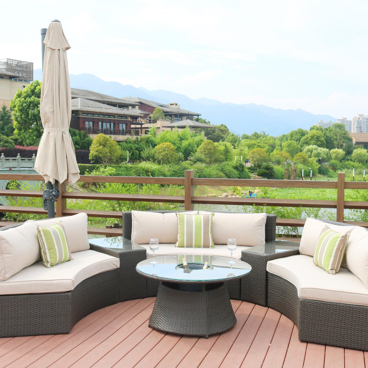 Sonoma 6 - Seater Outdoor Conversation Set with Round Coffee Table (PAS - 1205B) - Direct Wicker