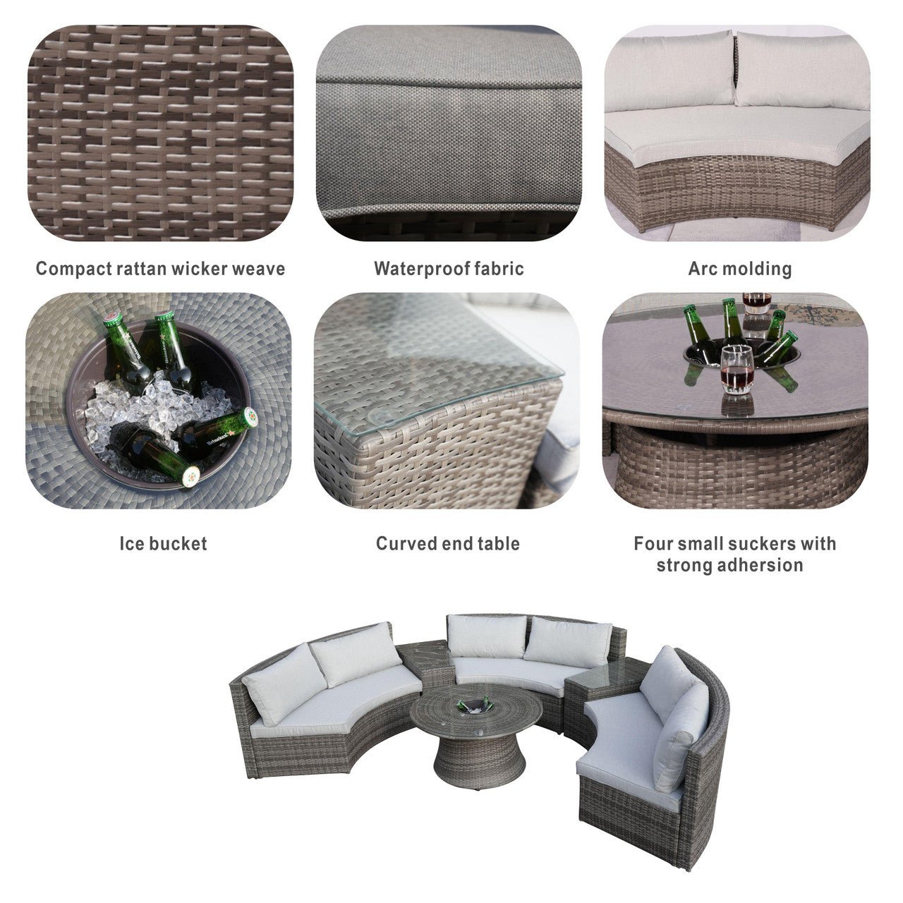 Sonoma 6 - Seater Outdoor Conversation Set with Round Coffee Table (PAS - 1205B) - Direct Wicker