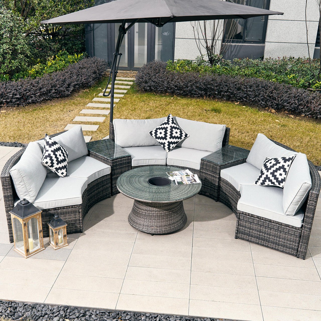 Sonoma 6 - Seater Outdoor Conversation Set with Round Coffee Table (PAS - 1205B - KD) - Direct Wicker
