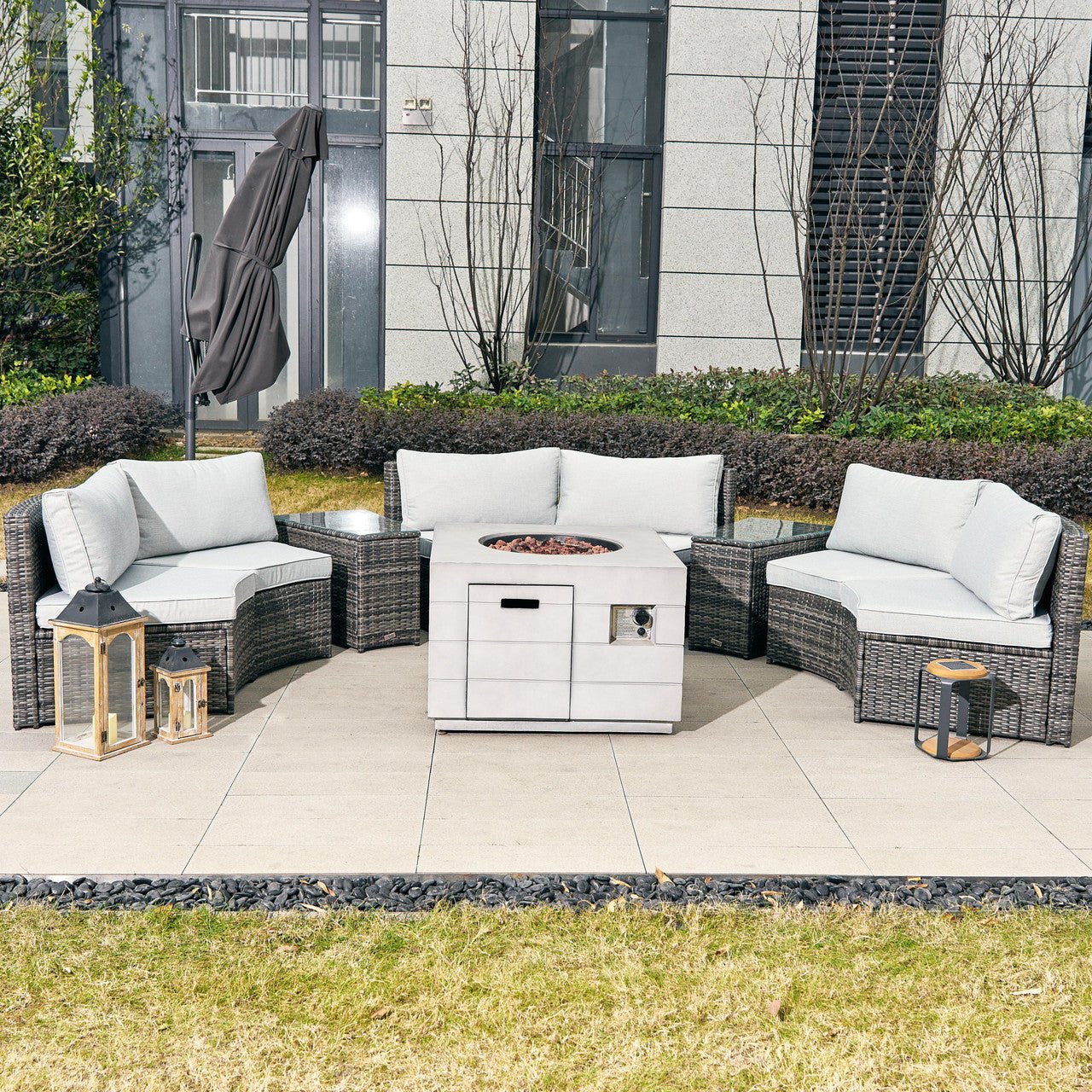 Sonoma 6 - Seater Outdoor Fire Pit Set with Cube Fire Pit Table (PAS - 1205B+2140) - Direct Wicker