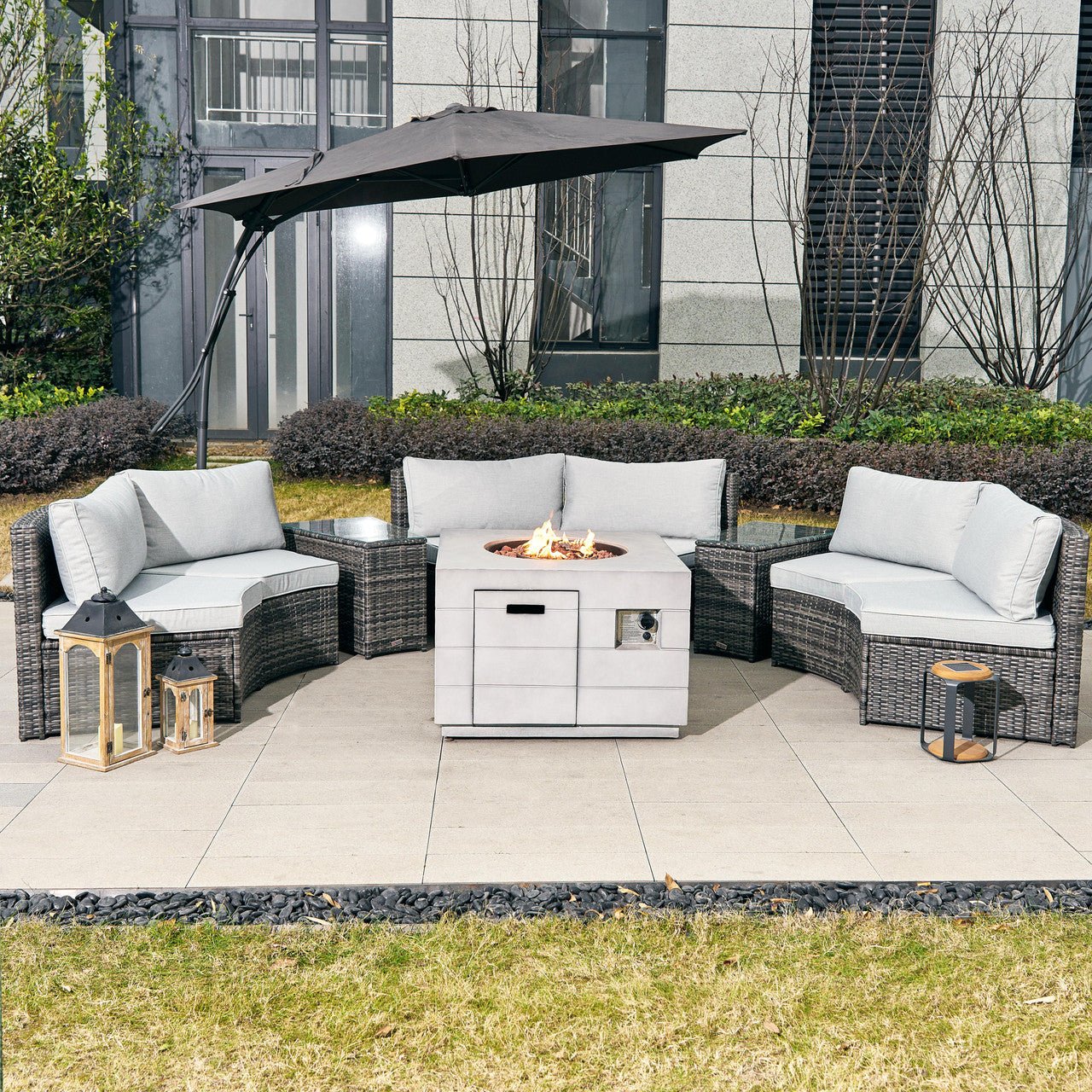 Sonoma 6 - Seater Outdoor Fire Pit Set with Cube Fire Pit Table (PAS - 1205B+2140) - Direct Wicker