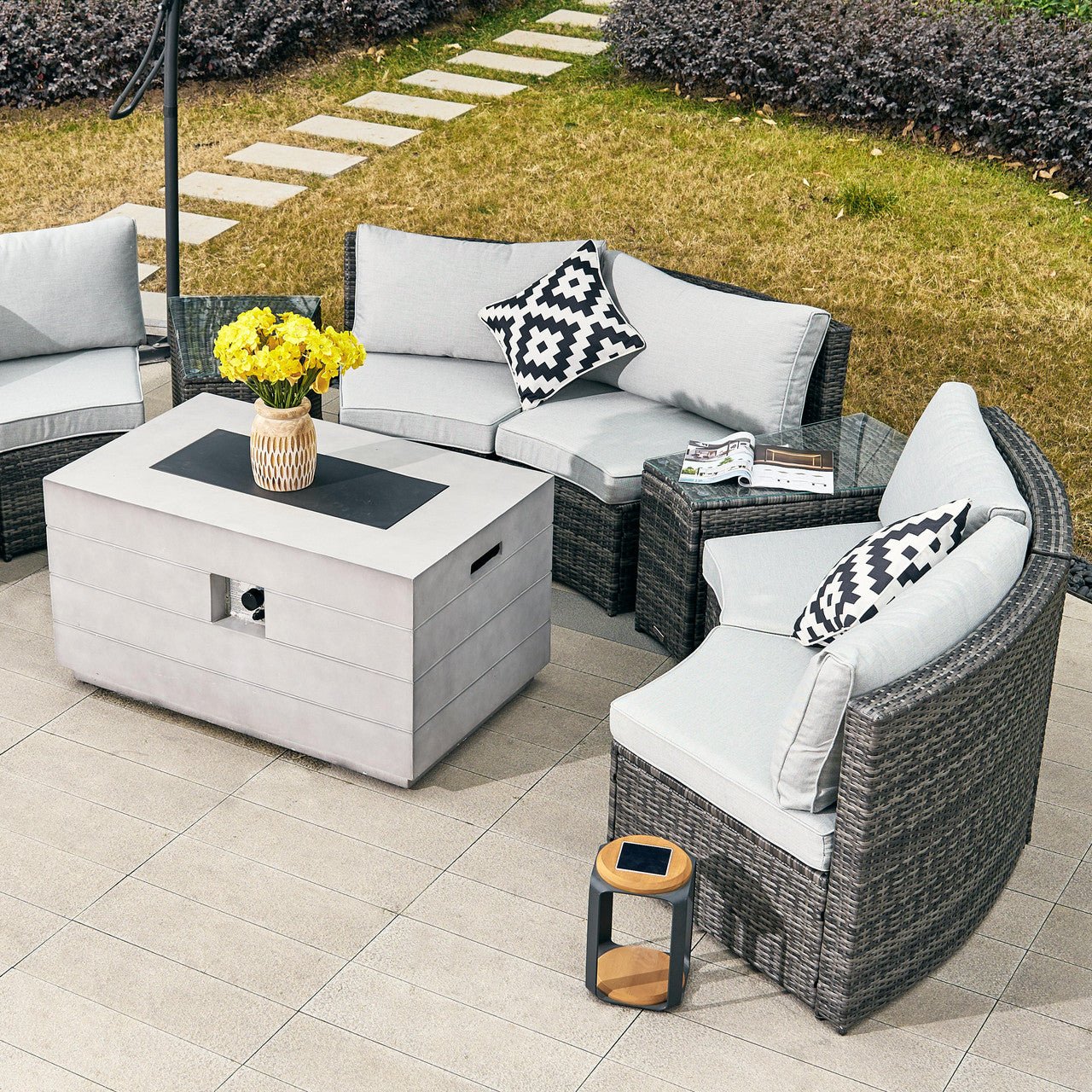 Sonoma 6 - Seater Outdoor Fire Pit Set with Rectangle Fire Pit Table (PAS - 1205B+2150) - Direct Wicker