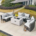 Sonoma 6 - Seater Outdoor Fire Pit Set with Rectangle Fire Pit Table (PAS - 1205B+2150) - Direct Wicker