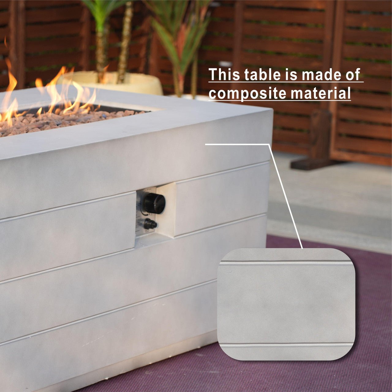 Sonoma 6 - Seater Outdoor Fire Pit Set with Rectangle Fire Pit Table (PAS - 1205B+2150) - Direct Wicker