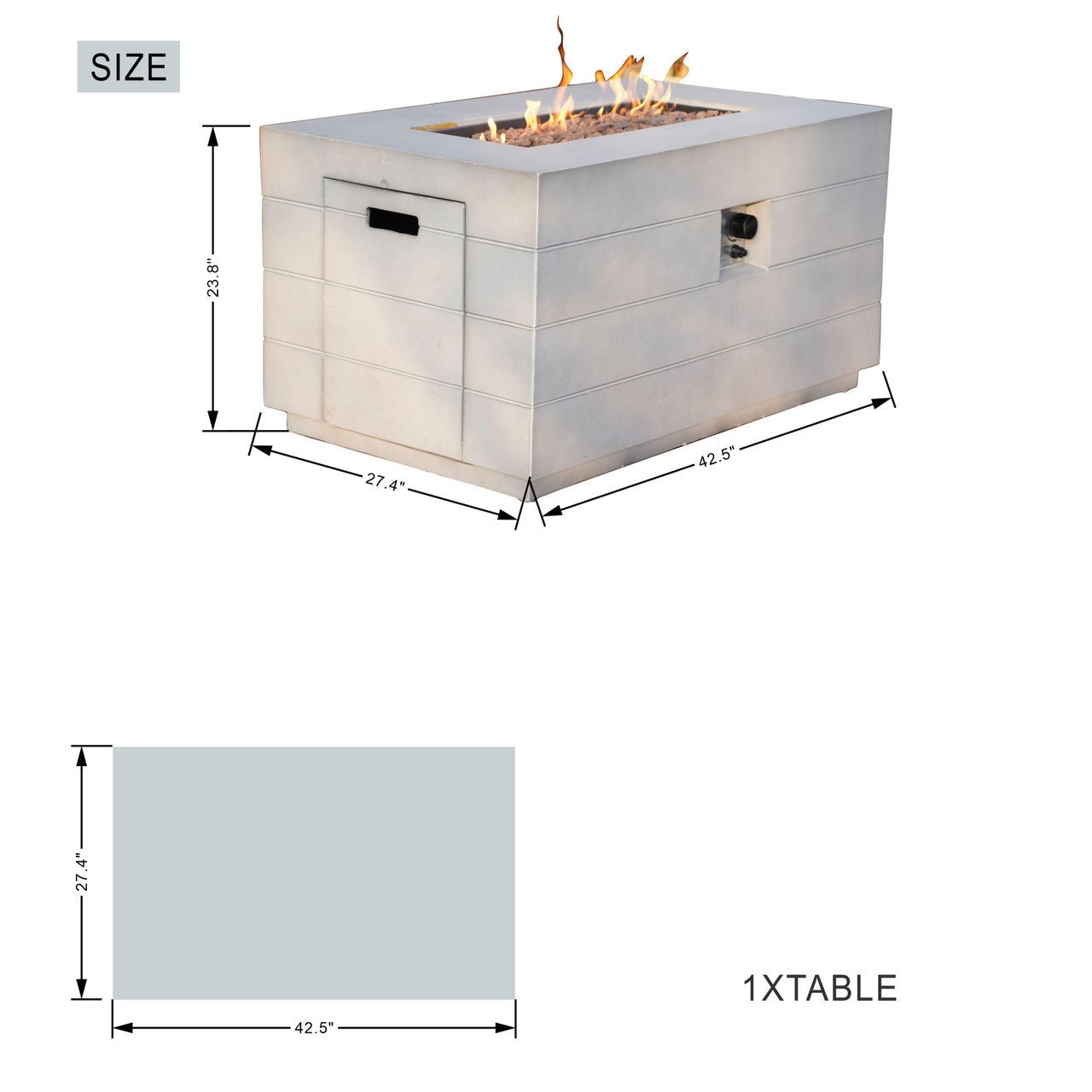 Sonoma 6 - Seater Outdoor Fire Pit Set with Rectangle Fire Pit Table (PAS - 1205B+2150) - Direct Wicker