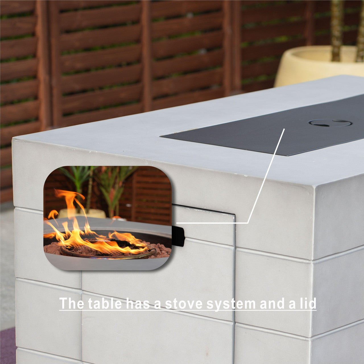 Sonoma 6 - Seater Outdoor Fire Pit Set with Rectangle Fire Pit Table (PAS - 1205B+2150) - Direct Wicker